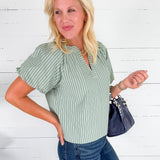 Sykes Sage Striped Popover Top Wishlist
