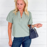 Sykes Sage Striped Popover Top Wishlist