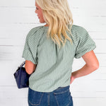 Sykes Sage Striped Popover Top Wishlist