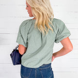 Sykes Sage Striped Popover Top Wishlist