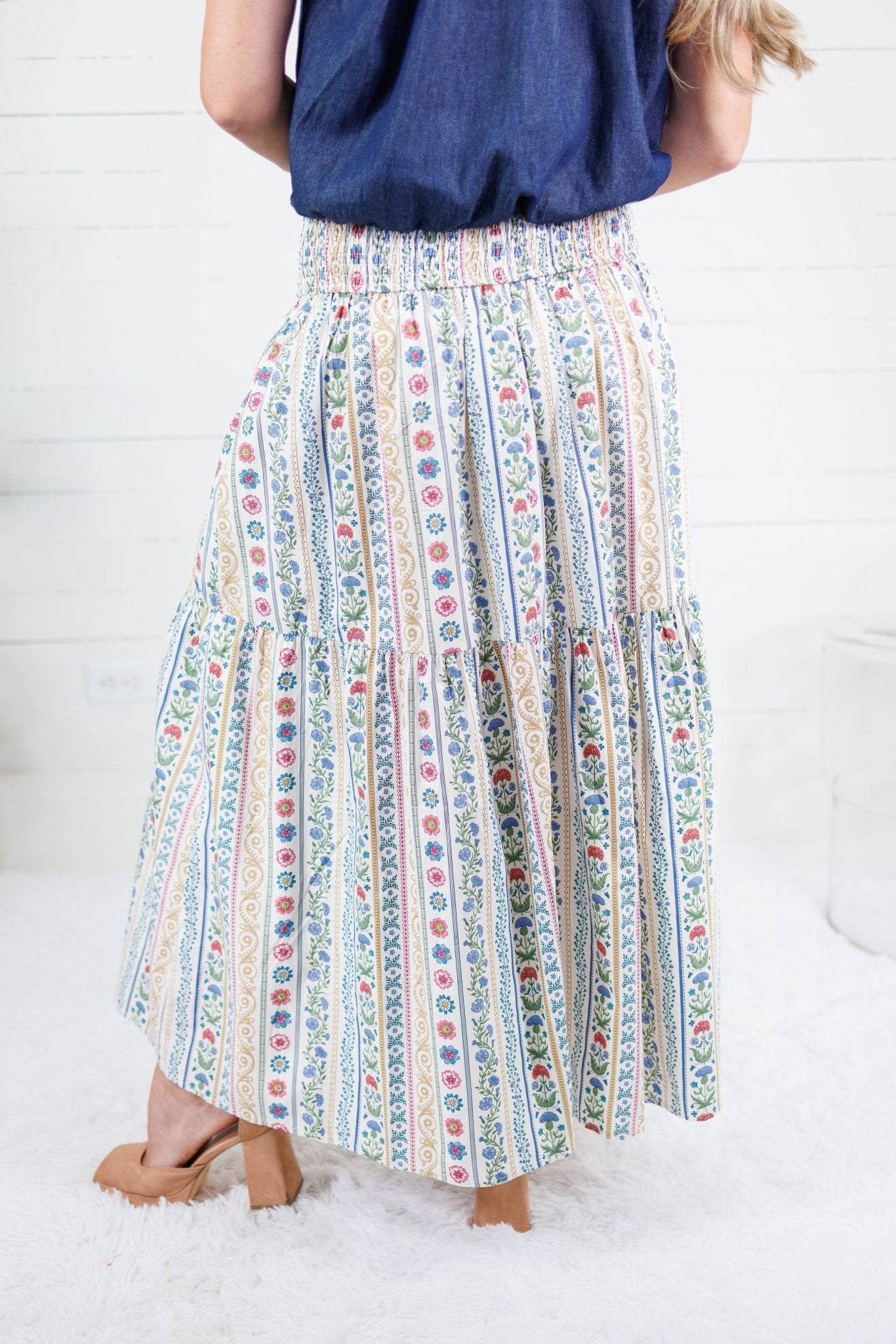 Sylvia French Cottage Floral Tier Maxi Skirt Karlie