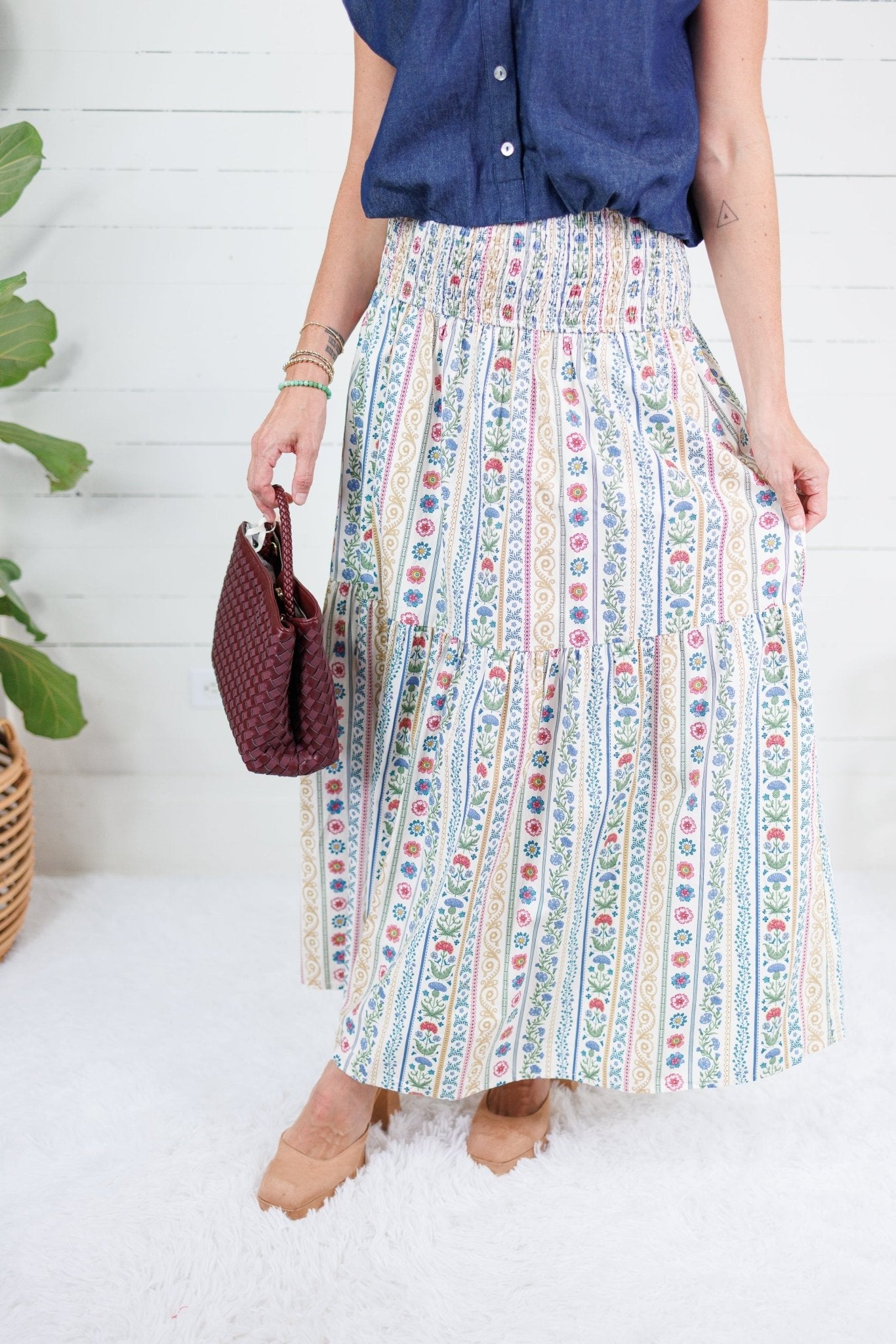 Sylvia French Cottage Floral Tier Maxi Skirt Karlie