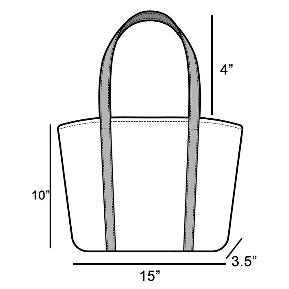 Measurement chart of a handbag with dimensions labeled