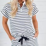 Tailgate Navy Stripe Cap Sleeve Top Elle Grey