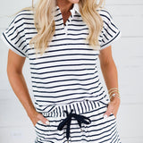 Tailgate Navy Stripe Cap Sleeve Top Elle Grey