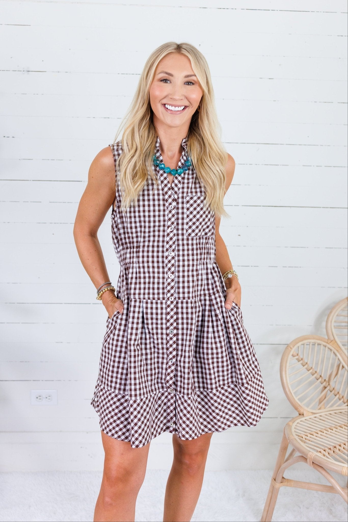 Tammy Chocolate Gingham Mini Dress