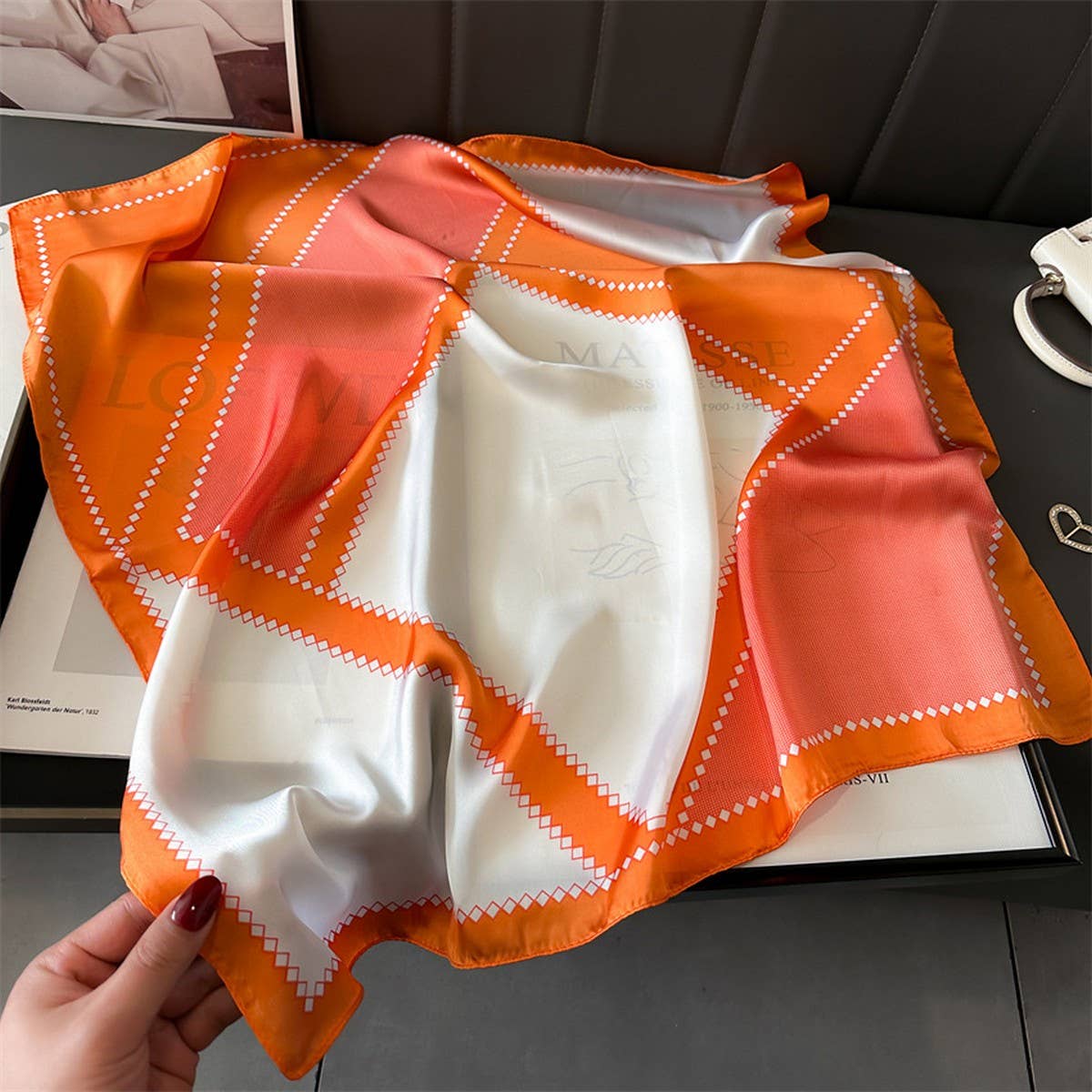 Tangerine Geometric Square Scarf - A3 Accessories - miscellanous - Clover + Bee