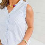 Tanner Ivory + Sky Striped Ruffled Top
