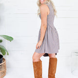 Tanner Navy + Brown Gingham Mini Dress THML