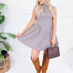 Tanner Navy + Brown Gingham Mini Dress THML