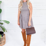 Tanner Navy + Brown Gingham Mini Dress THML