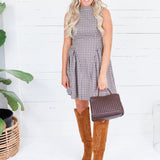 Tanner Navy + Brown Gingham Mini Dress THML