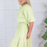 Tatum Limeade Seersucker Gingham Bubble Top Adrienne