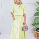Tatum Limeade Seersucker Gingham Bubble Top Adrienne