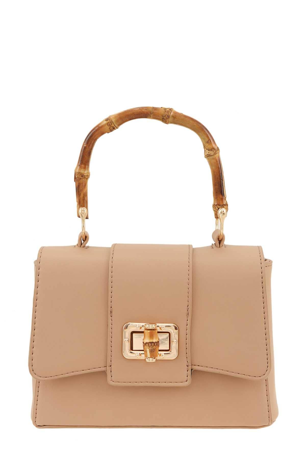 Taupe Crossbody Bag with Bamboo Handle - A4 Accessories - Handbags - Clover + Bee