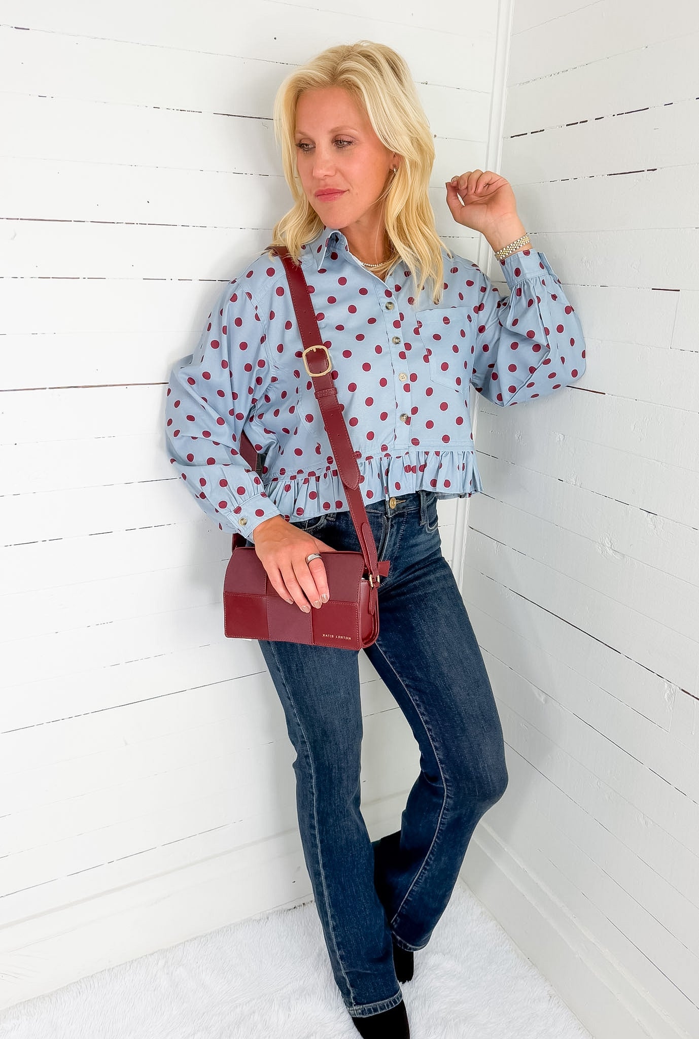 Taya Cherry Patent + Suedette Crossbody