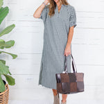 Taya Woven Bitter Chocolate + Patent Tote Bag