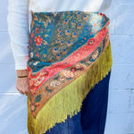 Teal Peacock Print Fringe Scarf 