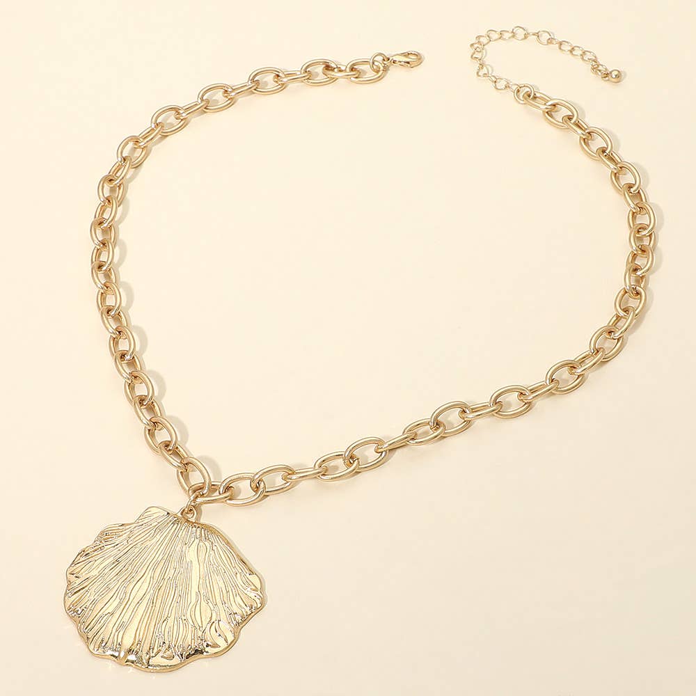 Textured Metal Seashell Gold Necklace - A3 Accessories - Jewelry - Clover + Bee