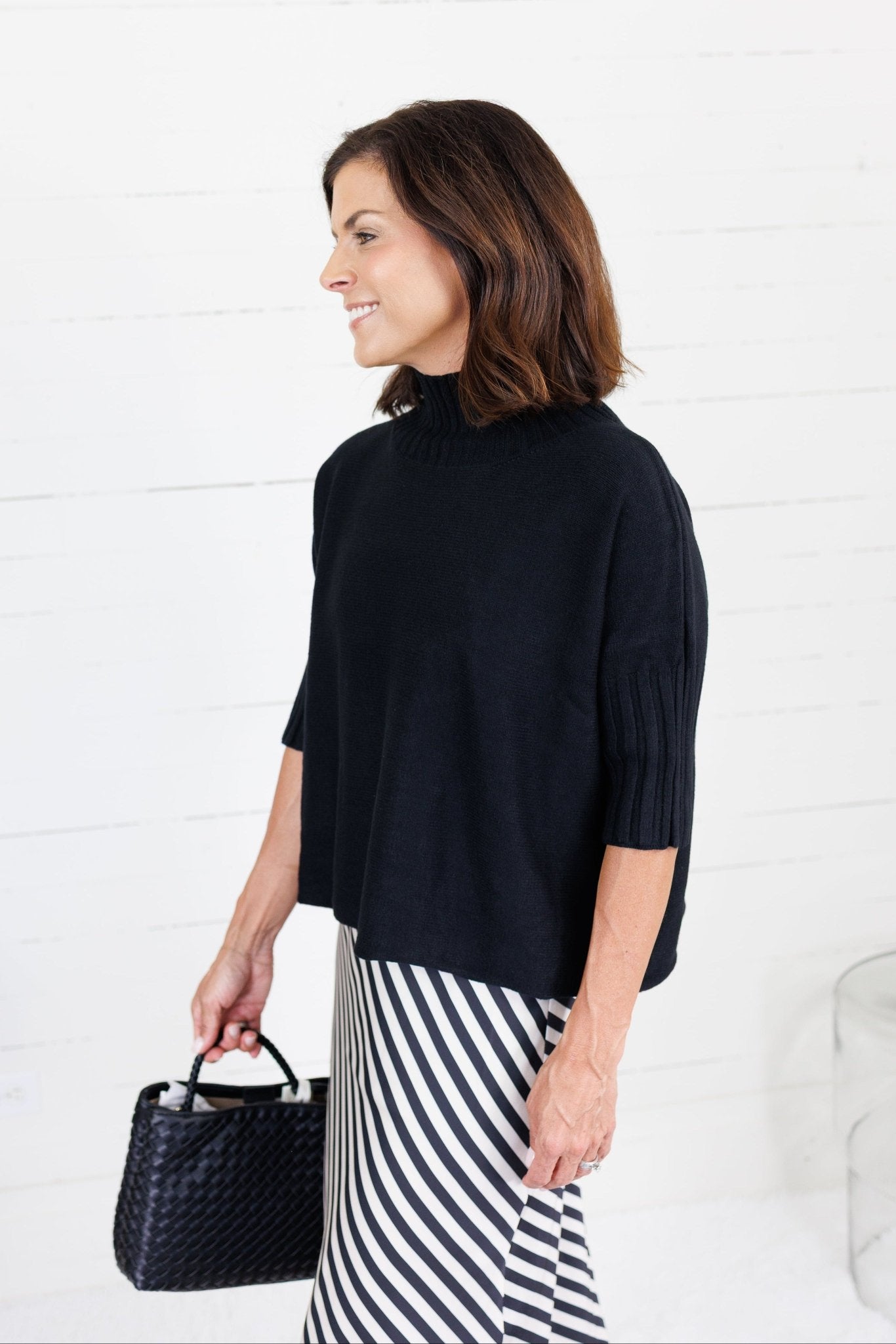 The Maple Black Turtleneck Sweater Rain + Rose