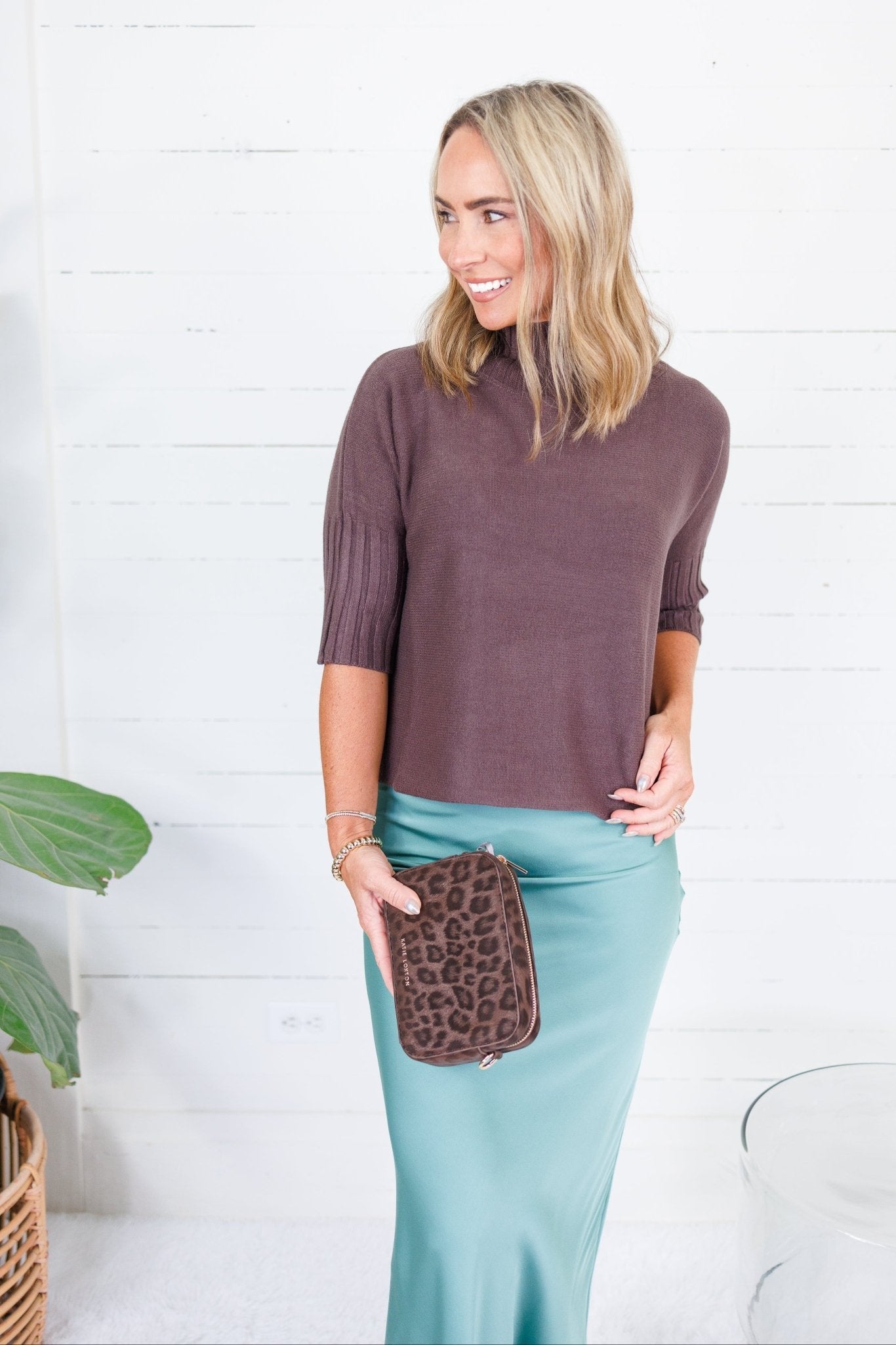 The Maple Chocolate Brown Turtleneck Sweater Rain + Rose