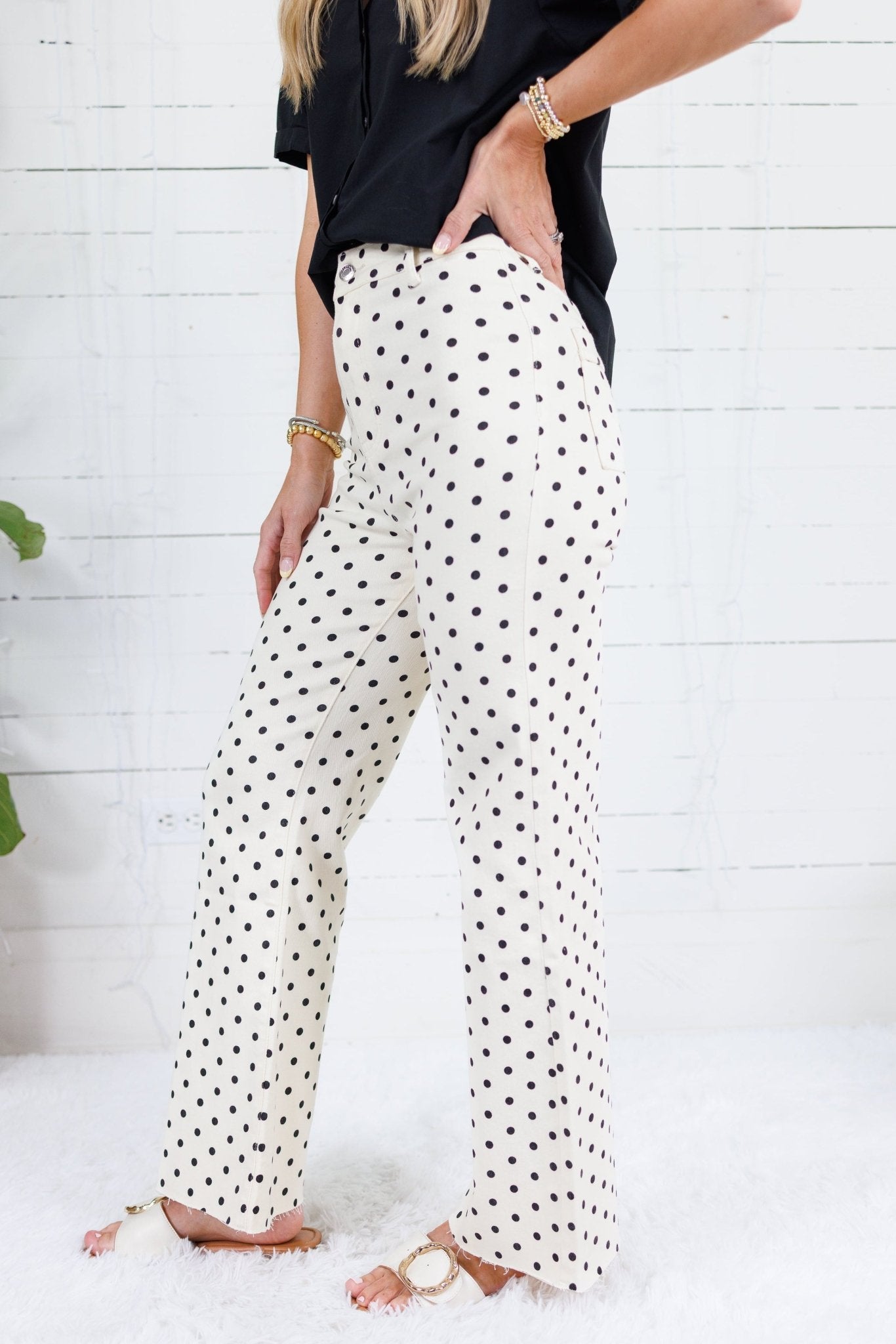Theo Ecru + Black Dot Stretchy Denim Poppy & Pine