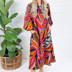 Thornton Black Swirl Abstract Maxi Dress Jodifl