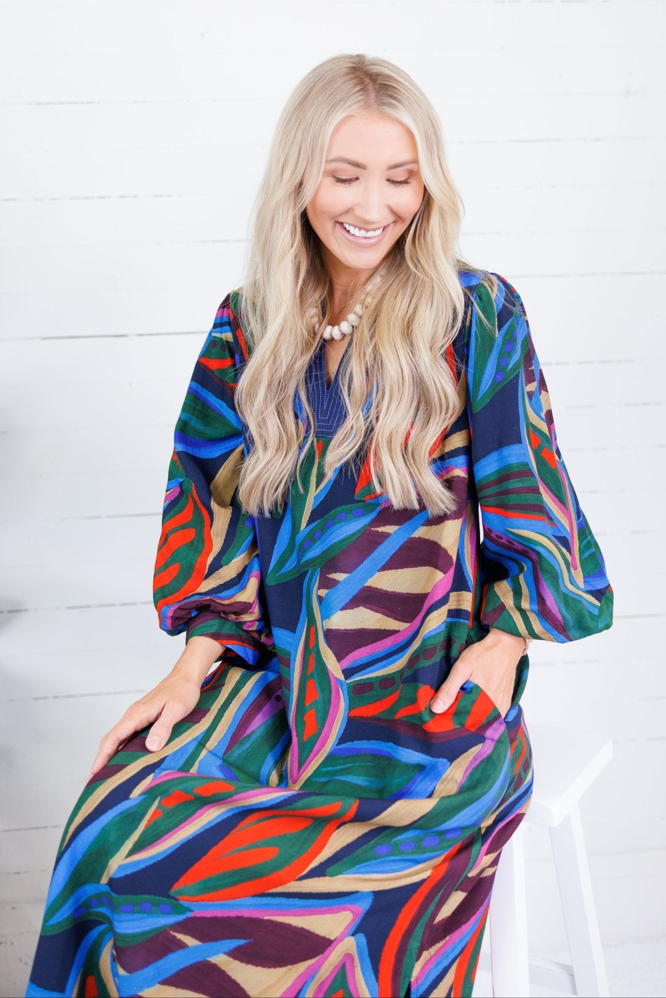 Thornton Navy Swirl Abstract Maxi Dress Jodifl