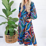 Thornton Navy Swirl Abstract Maxi Dress Jodifl