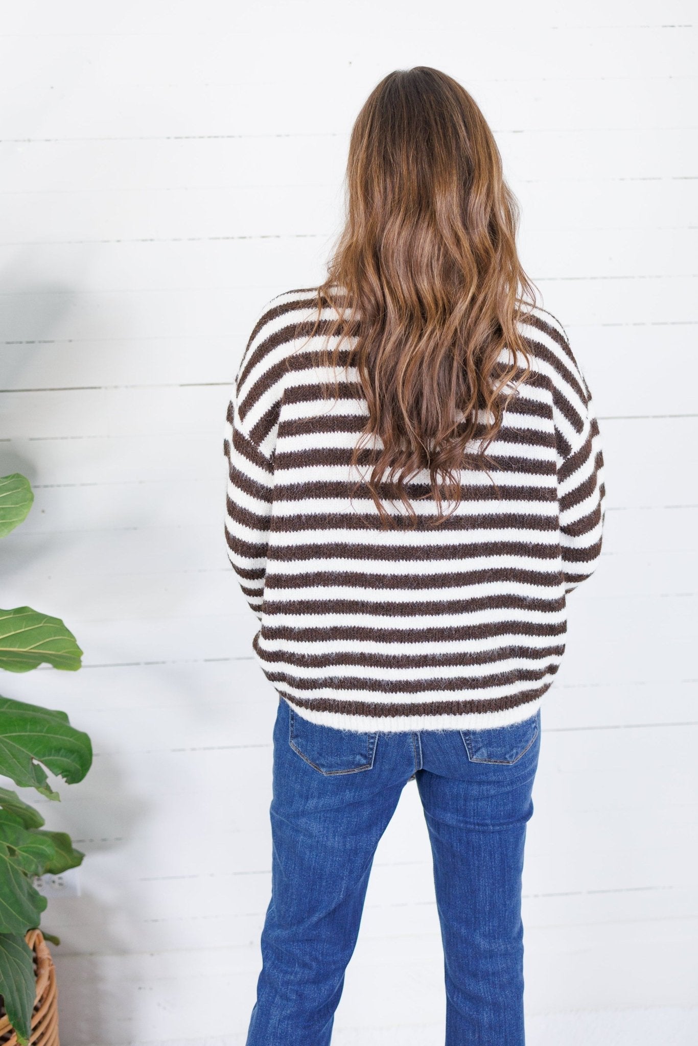 Tillie Chocolate + Off White Striped Turtleneck Sweater Molly Bracken