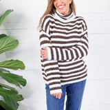 Tillie Chocolate + Off White Striped Turtleneck Sweater Molly Bracken
