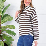 Tillie Chocolate + Off White Striped Turtleneck Sweater Molly Bracken