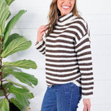 Tillie Chocolate + Off White Striped Turtleneck Sweater Molly Bracken