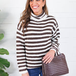 Tillie Chocolate + Off White Striped Turtleneck Sweater Molly Bracken