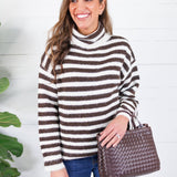Tillie Chocolate + Off White Striped Turtleneck Sweater Molly Bracken