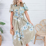 Tobie Olive Floral Eyelet Belted Dress