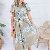 Tobie Olive Floral Eyelet Belted Dress