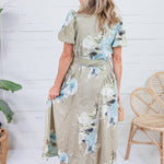 Tobie Olive Floral Eyelet Belted Dress