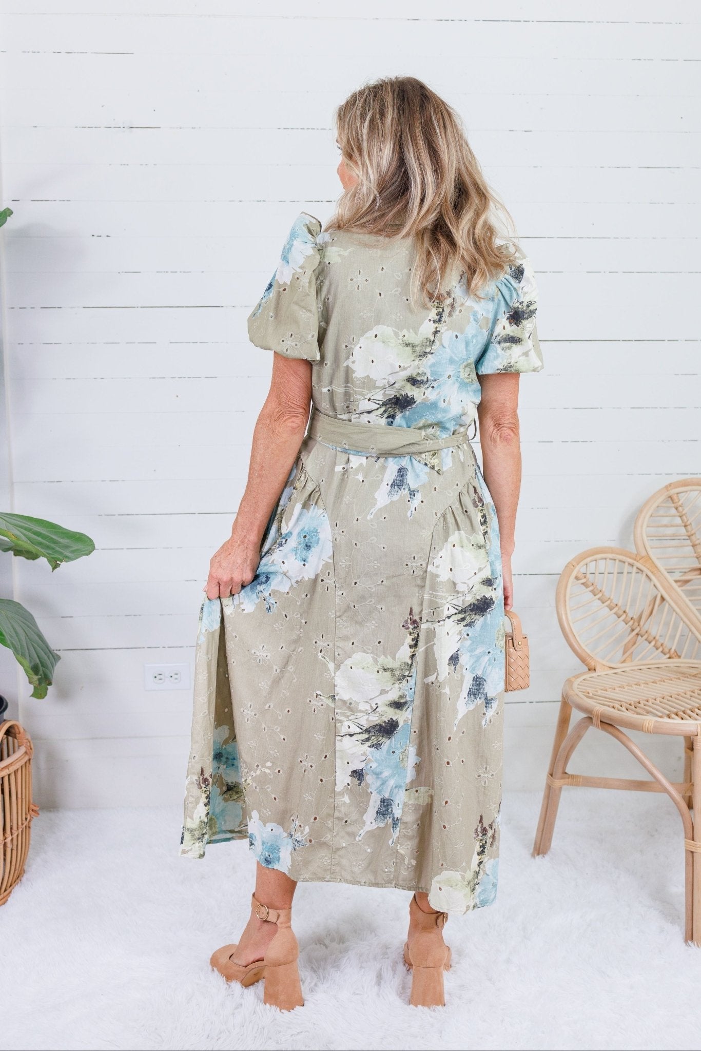 Tobie Olive Floral Eyelet Belted Dress