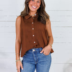Tori Cocoa Bean Pleated Top