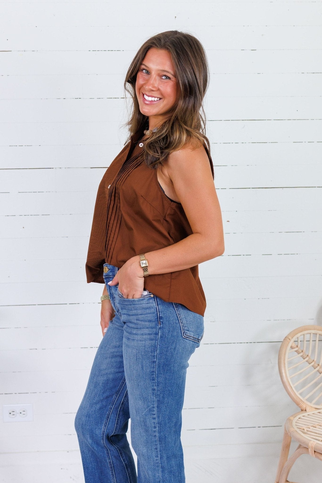 Tori Cocoa Bean Pleated Top
