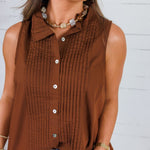 Tori Cocoa Bean Pleated Top