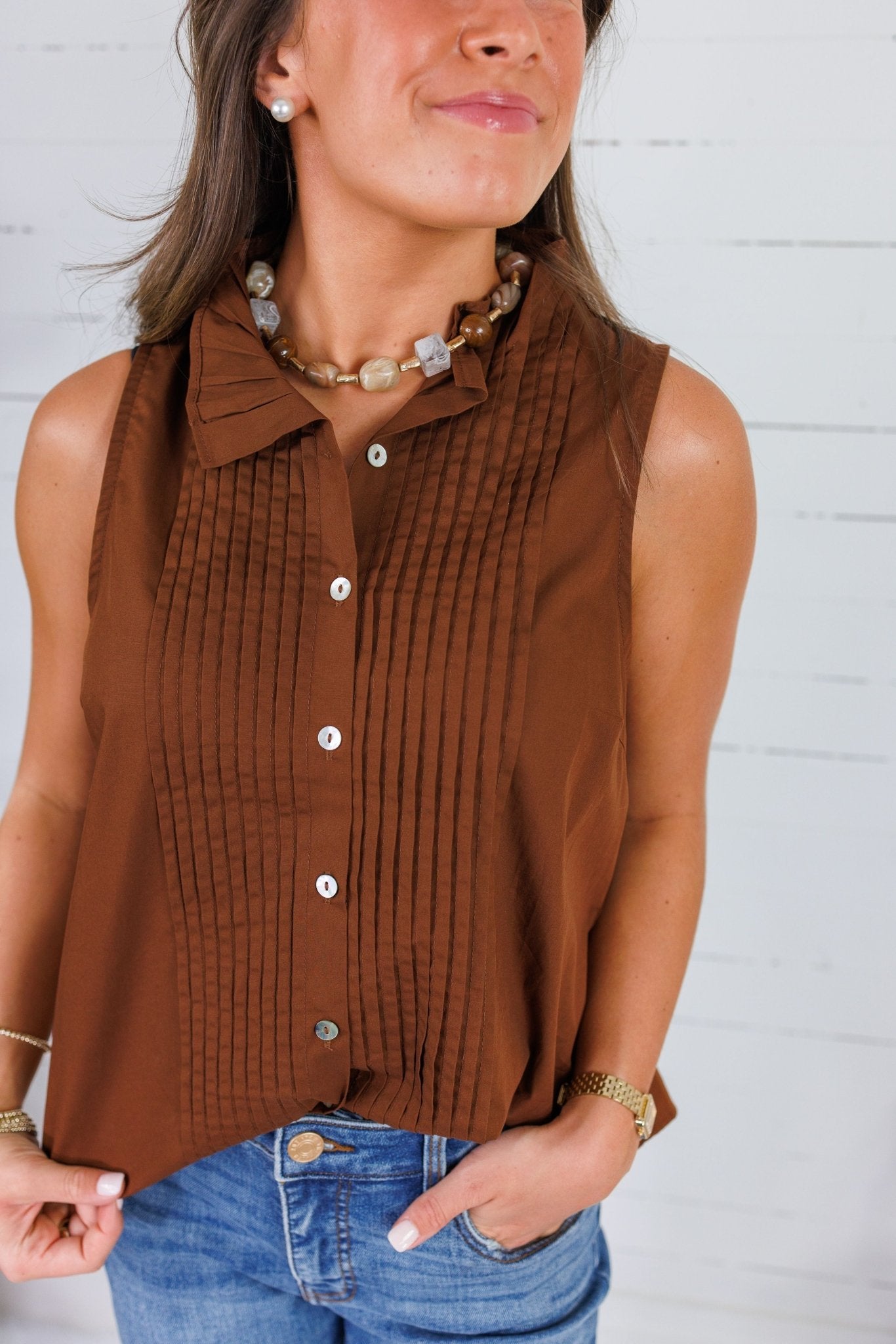 Tori Cocoa Bean Pleated Top