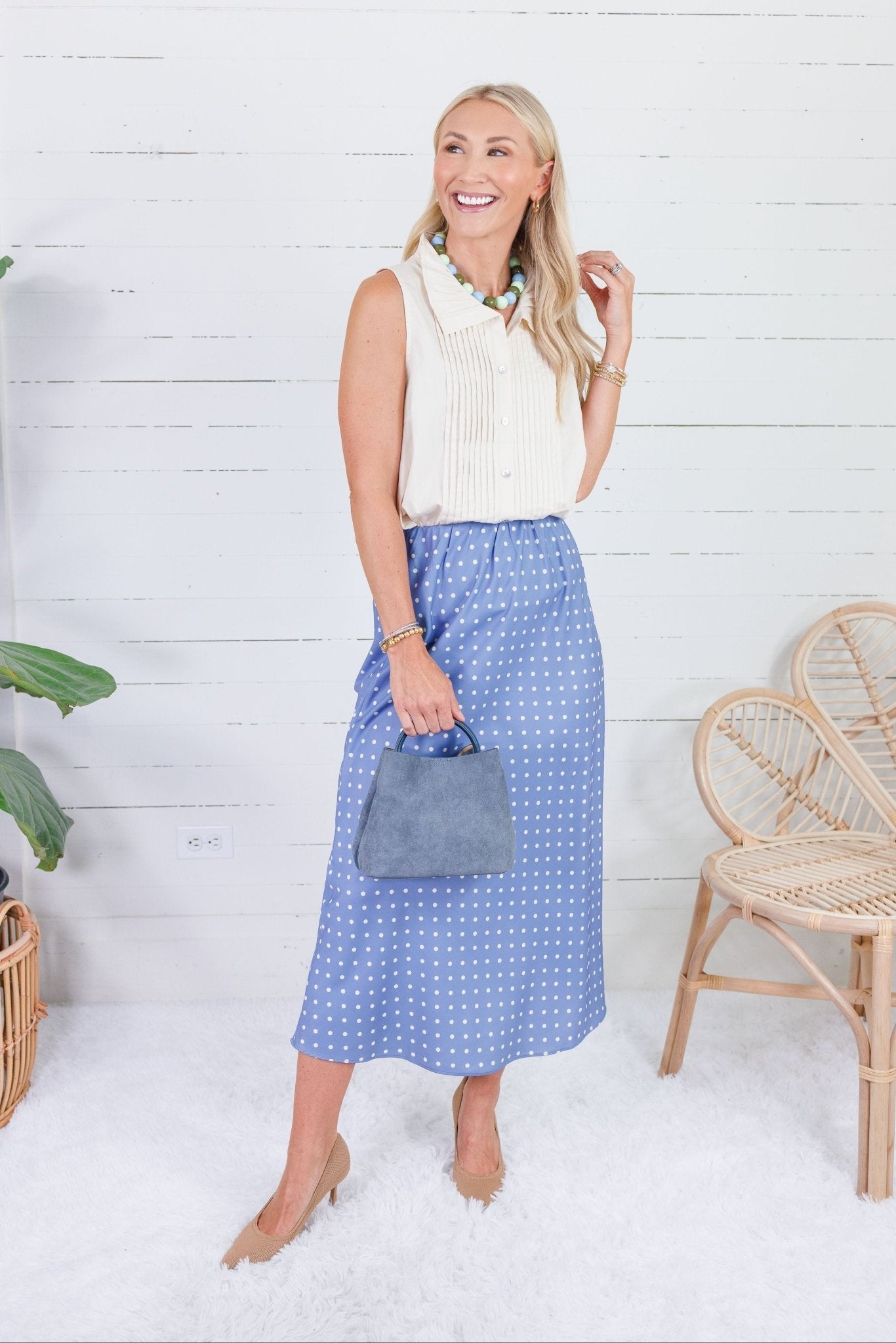 Tori Ecru Pleated Top