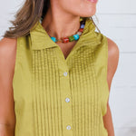 Tori Martini Olive Pleated Top