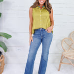 Tori Martini Olive Pleated Top