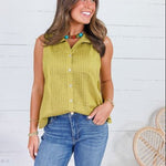 Tori Martini Olive Pleated Top