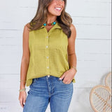 Tori Martini Olive Pleated Top