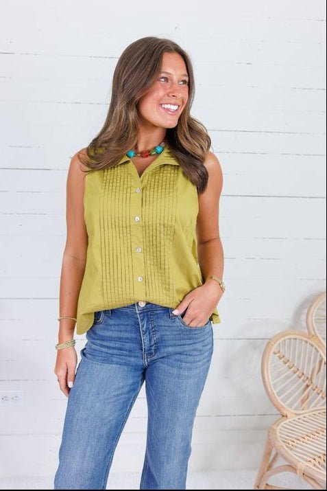 Tori Martini Olive Pleated Top