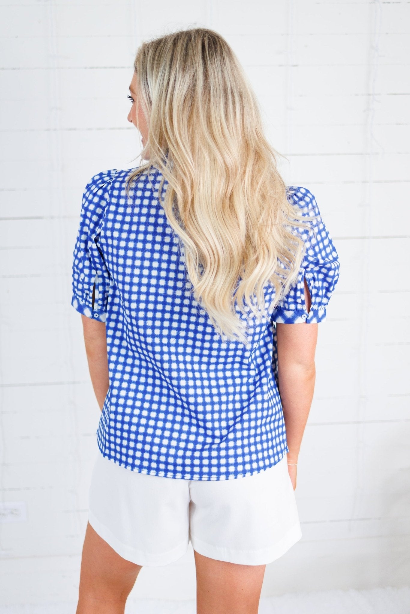 Tricia Navy Mix Gingham Top Mary Square